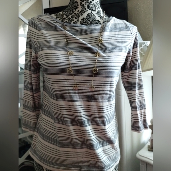 TALBOTS striped Nautical top 3/4 sleeve top - Picture 11 of 13